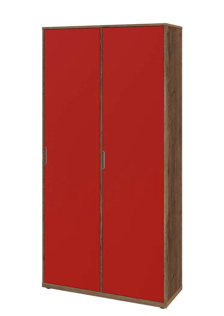 KSR6-81 P skříň šatní, 2x výsuvné ramínko, 2053x1022x400 mm, provedení pravé, dub halifax cínový/červená